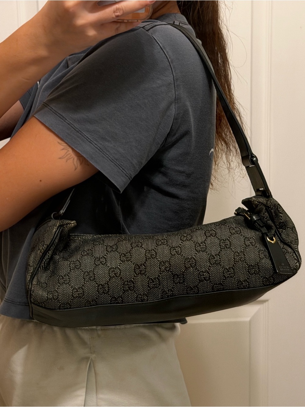 Gucci Y2K GG Monogram Canvas Denim Mini Baguette Style Shoulder Bag - Picture 13 of 16
